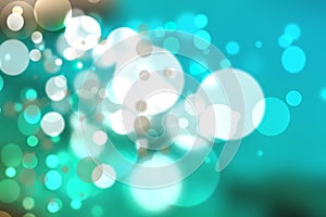 Abstract gradient green light turquoise blue shiny blurred background texture with circular bokeh lights in soft color style.