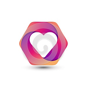 Abstract Gradient Hexa Love Logo Design Template Premium Vector