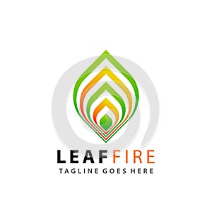 Abstract Gradient Leaf Fire Logo Design Premium Vector Illustration