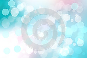Abstract gradient of light blue pink pastel background texture with glowing circular bokeh lights. Beautiful colorful spring or