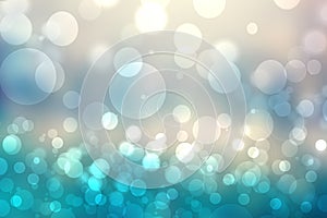 Abstract gradient of light blue turquoise dark blue grey white background texture with glowing circular bokeh lights. Beautiful