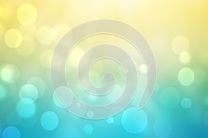 Abstract gradient of light blue yellow pastel background texture with glowing circular bokeh lights. Beautiful colorful spring or