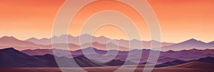 Abstract Gradient Mountainscape With Sunset And Layered Peaks. Majestic Mountain Ridges. Generative AI