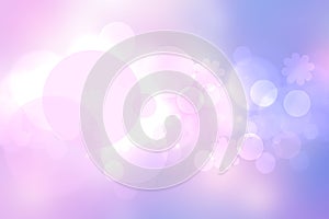 Abstract gradient of pink blue pastel light background texture with glowing circular bokeh lights. Beautiful colorful spring or