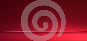 Abstract gradient podium background. Red empty 3d studio backdrop. Clean scene