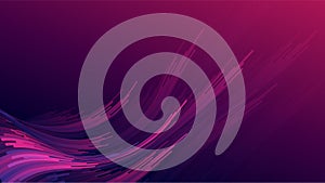 Abstract gradient purple pink curve wave stripes with glitters on gradient dark purple pink background.