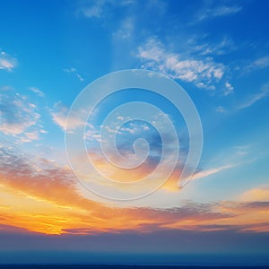 Abstract gradient sunrise in the sky with cloud and blue mix orange natural background