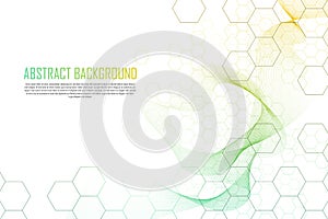 Abstract gradient wavy lines background with hexagonal lines. Vector