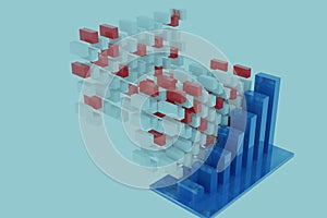 Abstract graph chart in blue and red color of Biotechnology research and vaccine development. Economic crisis after pandemic. Heal