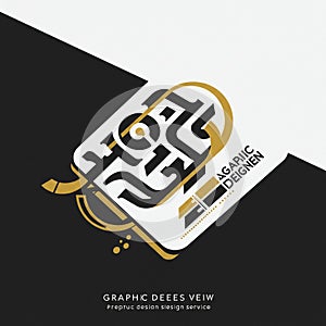 Abstract graphic design featuring a circular maze-like pattern in black and gold. It