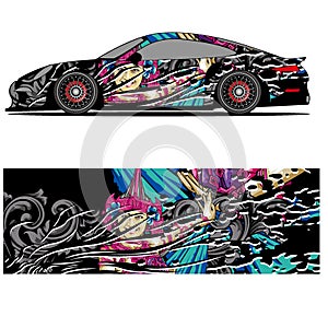 Abstract graphic design of racing vinyl sticker for racing car