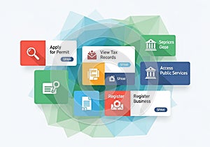 Abstract graphic featuring a collection of multicolored rectangles,