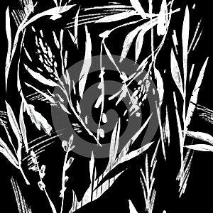 Abstract graphic plant pattern black and white color