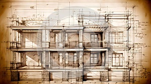 Abstract graphic represents architectural plans for a house, showcasing the intricate and detailed design elements.