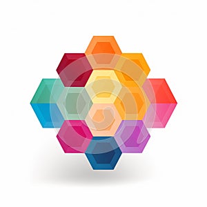 Abstract Graphic Symbolism: Colorful Hexagons In Simplified Forms