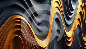 Abstract graphic vinyl geometric background in form of gray golden sinuous waves, Generative AI