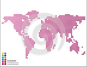 Abstract graphic world map of round dots with pointer marks .