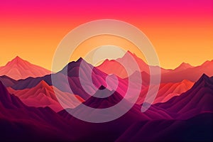 Abstract graphics of a sunset behind the mountains in intense colors, generative ai