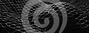 Abstract gray anthracite net grid waving waves texture on black background banner illustration , Generative AI