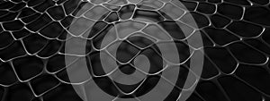 Abstract gray anthracite net grid waving waves texture on black background banner illustration , Generative AI