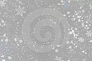 Abstract gray background, white snowflakes. New year, Christmas background.