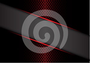 Abstract gray banner red metallic line on dark metal circle mesh design modern luxury futuristic background vector