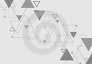 Abstract gray geometric triangles. dots, lines elements overlapping on white background