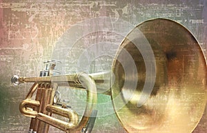 Abstract grunge vintage sound background trumpet