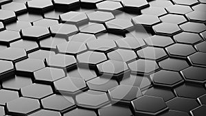 Abstract gray hexagonal sci-fi honeycomb geometrical background. 3d rendering