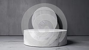 Abstract gray mockup 3D with stone cylinder pedestal podium. Minimal scene for product display presentation geometric platform