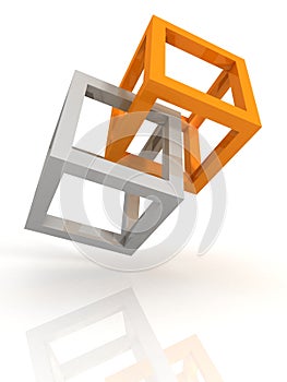 Abstract gray and orange intersecting cubes