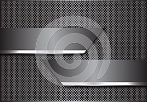 Abstract gray silver line banner on metal hexagon mesh design modern futuristic background vector