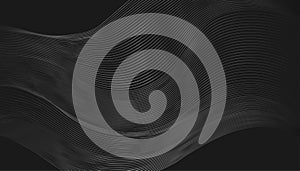 Abstract gray wavy lines on black background. Vector creative background.