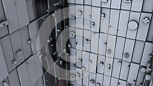 Abstract greeble cubes surface on black background. 3d rendering