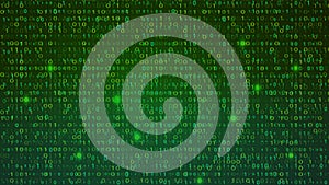 Abstract Green Background with Binary Code Numbers. Data Breach, Malware, Cyber Attack, Hacked Concept