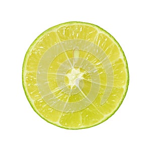 The Abstract green background with citrus-fruit of lime slices. Close-up