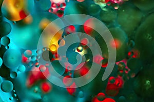 Abstract green background and red bubbles