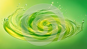 abstract green background A splash of water in the shape of a spiral, demonstrating the movement and flow of water.