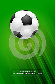 Abstract green background with stripes and football soccer ball