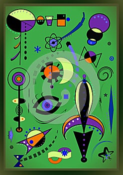 Abstract green background, style Miro `French painter photo