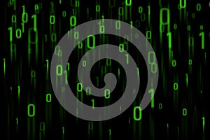 Abstract green binary code on a black background