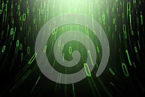 Abstract green binary code on a black background