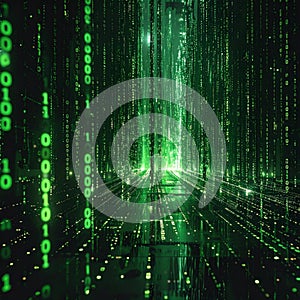 Abstract Green Binary Code Matrix Digital Technology Futuristic Background