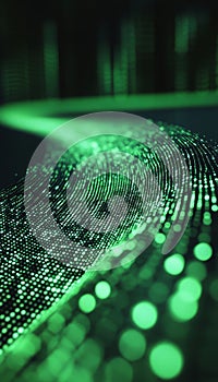 Abstract Green Binary Data Stream, Technology Background With Flowing Information Code, 3D Render