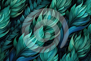 Abstract green and blue feather pattern background