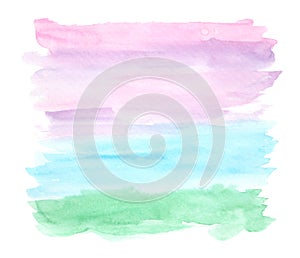 Abstract green, blue and pink watercolor landscape