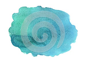 Abstract green and blue watercolor on white background. Colored splashes on paper. Hand drawn illustration.