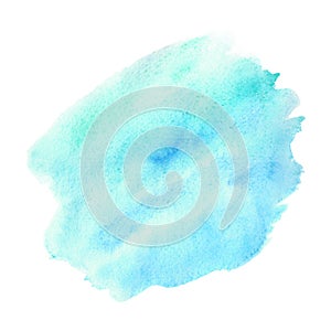 Abstract green and blue watercolor on white background. Colored splashes on paper. Hand drawn illustration.