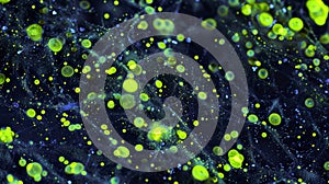 Abstract Green Bubbles On Dark Blue: Modern Glowing Background