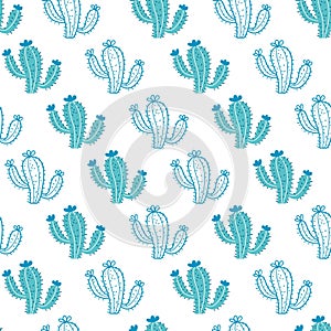 Abstract Green Cactus Forest Vector Seamless Pattern
